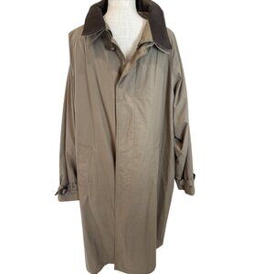 London Fog Mens Taupe Long Lined Trenchcoat 46R With Button Closure & Corduroy C